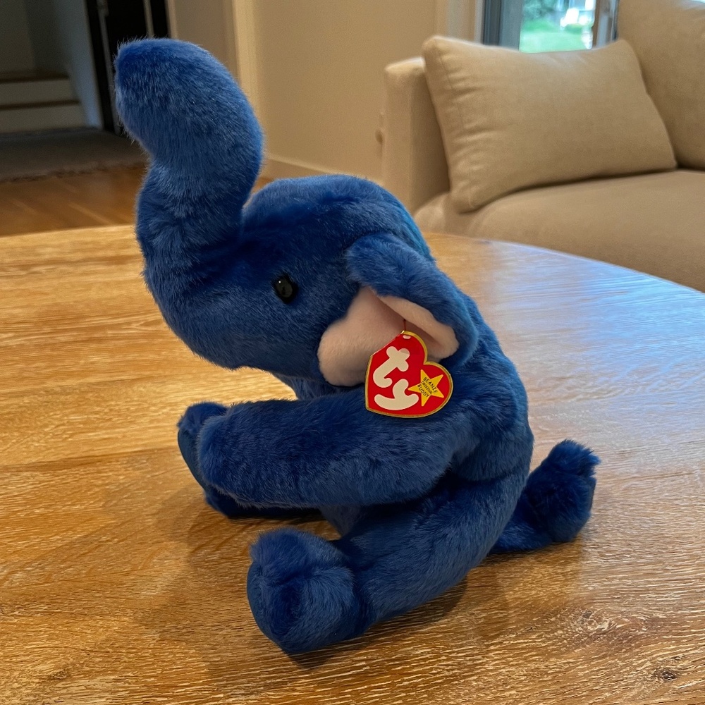 Ty Beanie Buddy Peanut the Elephant Blue Elephant Stuffed Animal Toy